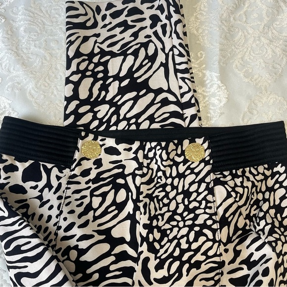 Anne Klein Black & Cream Animal Print Stretch Pants Elastic Waist Pockets Size S - Picture 10 of 11